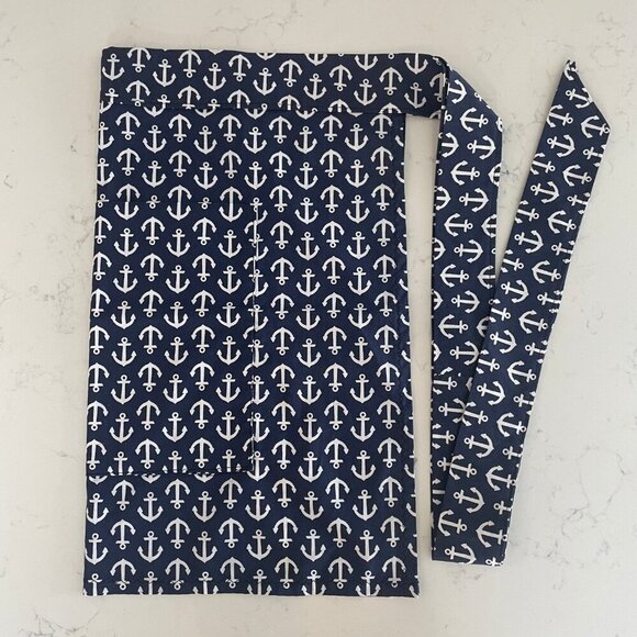 Hearth and Home Hand Crafted One Pocket Anchor Print Fabric Apron in Navy White - Picture 2 of 7